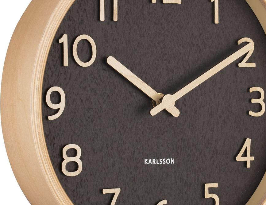 Reloj de Pared Pure, marco de madera, 22 cm, negro