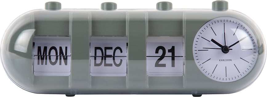 Retro Tube Calendar Flip äratuskell, tume oliivroheline