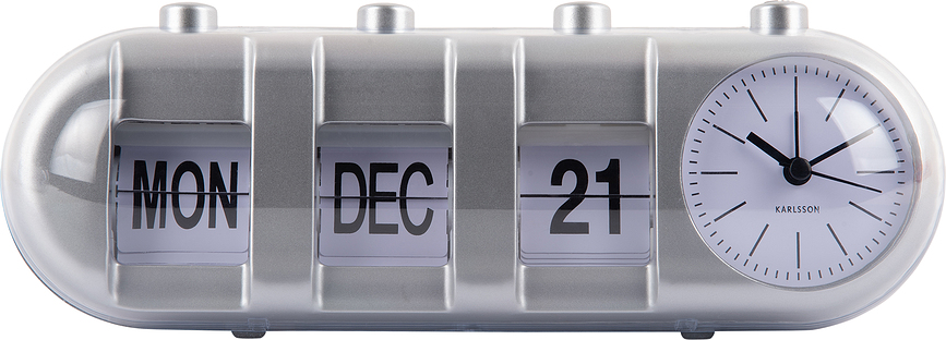 Retro Tube Calendar Flip ébresztőóra, ezüst