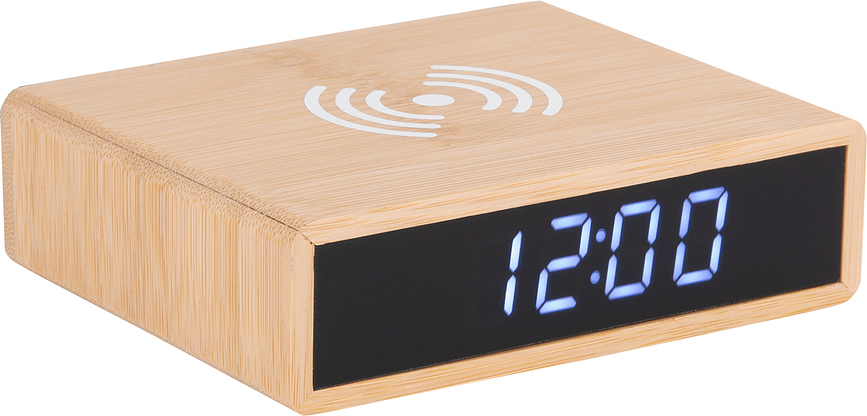 Réveil LED avec chargeur à induction, plat, en bambou