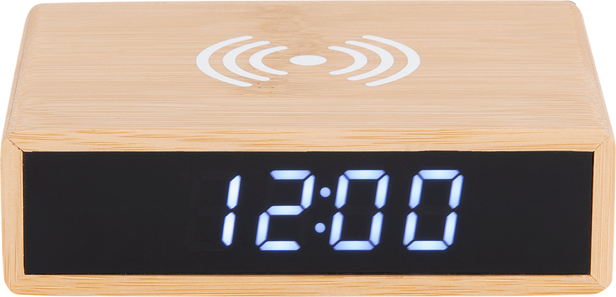 Réveil LED avec chargeur à induction, plat, en bambou