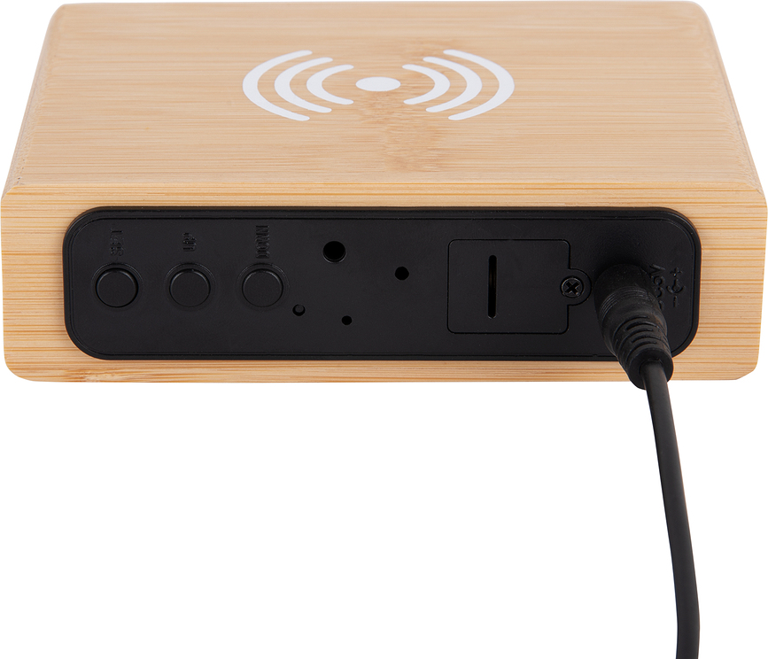 Réveil LED avec chargeur à induction, plat, en bambou