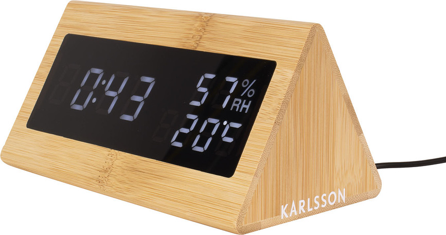 Réveil LED triangulaire, en bois de bambou