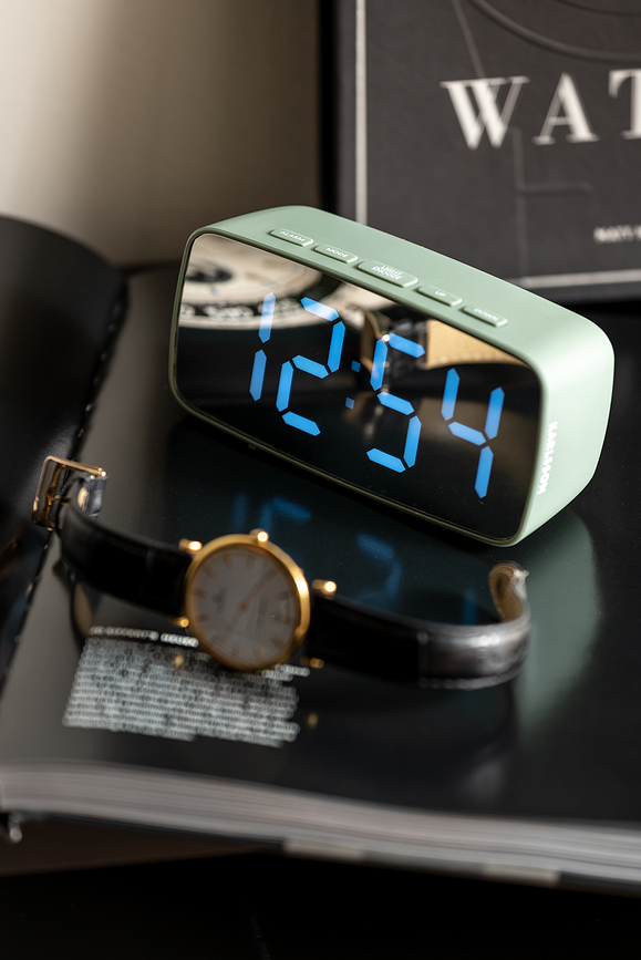 Réveil Horloge Miroir LED, beige