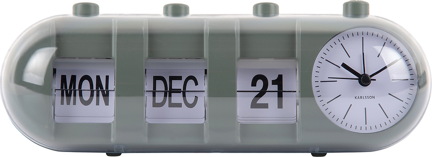 Réveil Retro Tube, avec calendrier Flip, olive foncé
