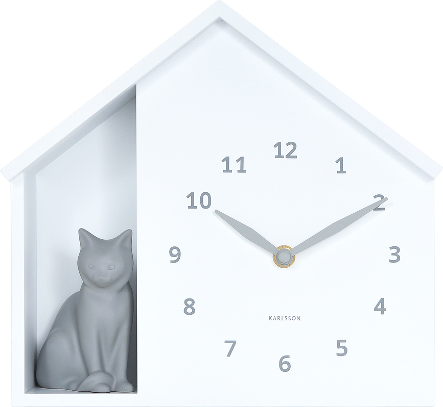 Siting Cat Horloge murale, blanche