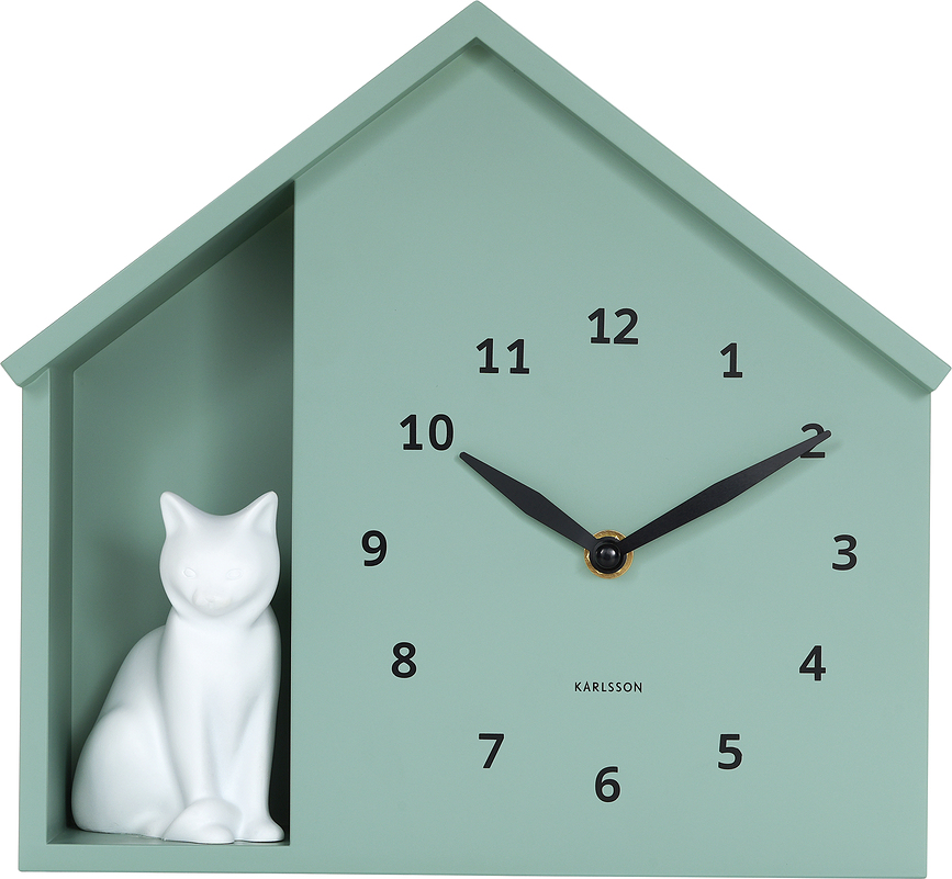 Siting Cat Horloge murale, verte claire