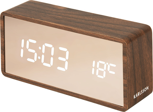 Zegar i budzik Copper Mirror LED Wood ciemnobrązowy