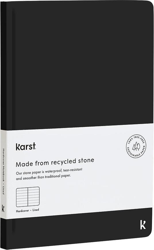 Notes z kamiennego papieru wodoodporny Karst twarda oprawa A5 czarny w linie