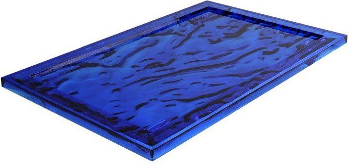 Gold resin art serving tray deep blue ocean waves 38cm