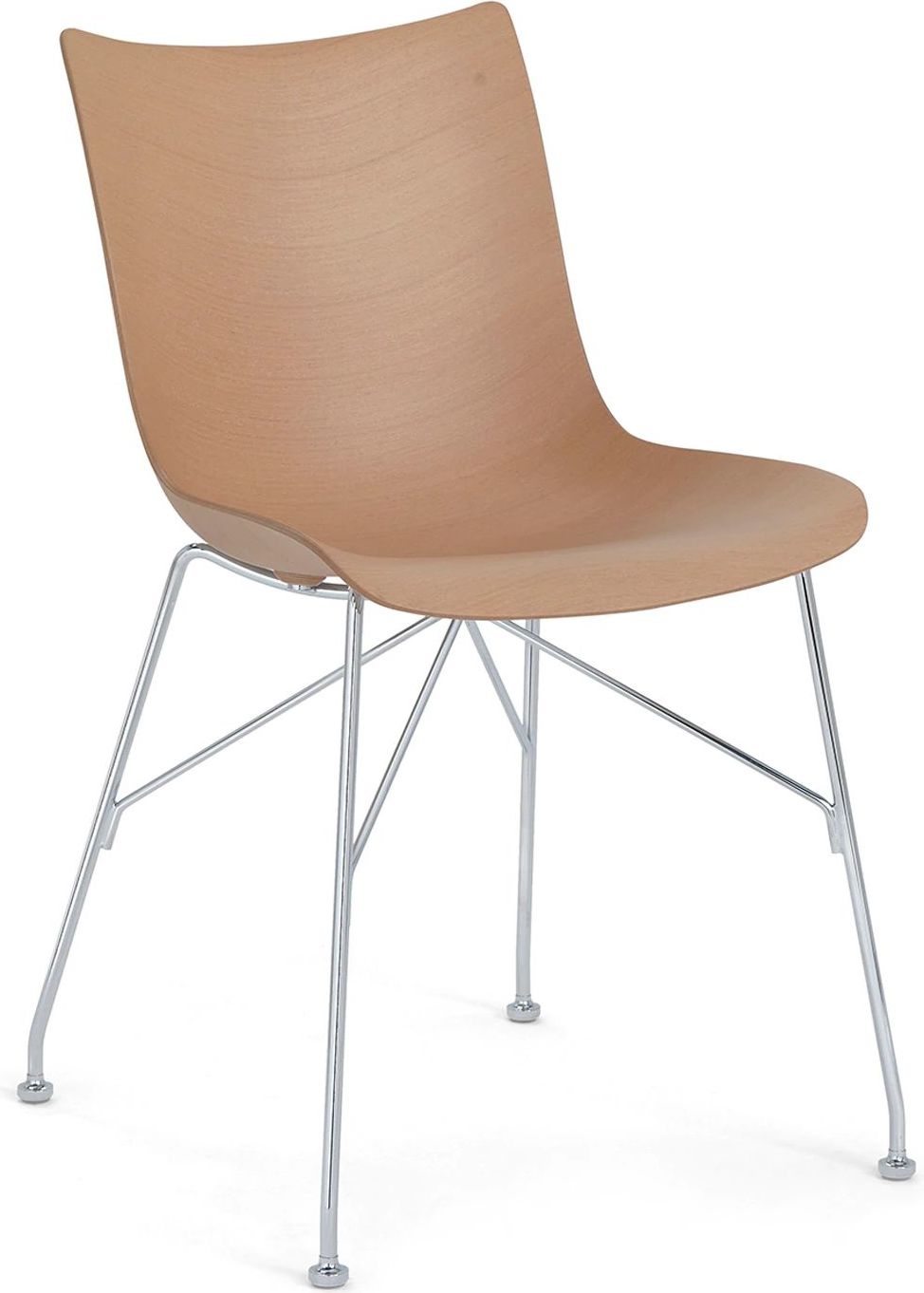 Krzesło P Wood 83 cm jasne z okleiny drewnianej na srebrnych nogach