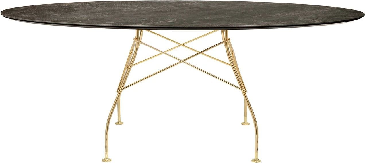 Stół Glossy Marble Aged Bronze owalny 192 cm złote nogi
