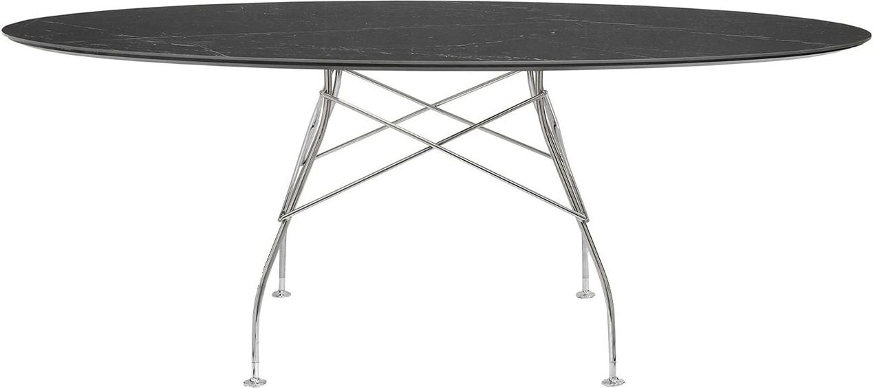 Stół Glossy Marble Black owalny 192 cm chromowane nogi