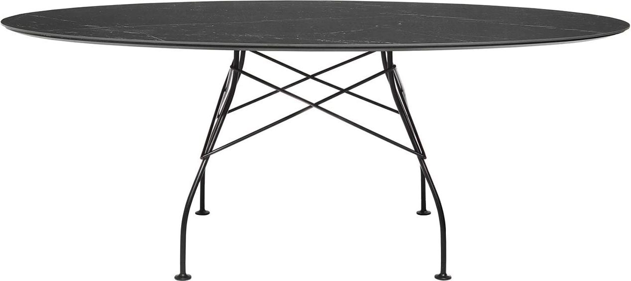 Stół Glossy Marble Black owalny 192 cm czarne nogi