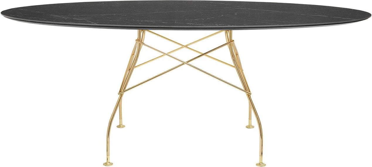 Stół Glossy Marble Black owalny 192 cm złote nogi