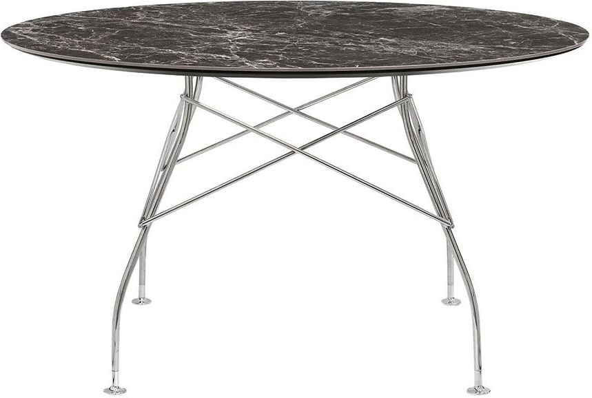 Stół Glossy Marble Brown Emperador okrągły 128 cm chromowane nogi