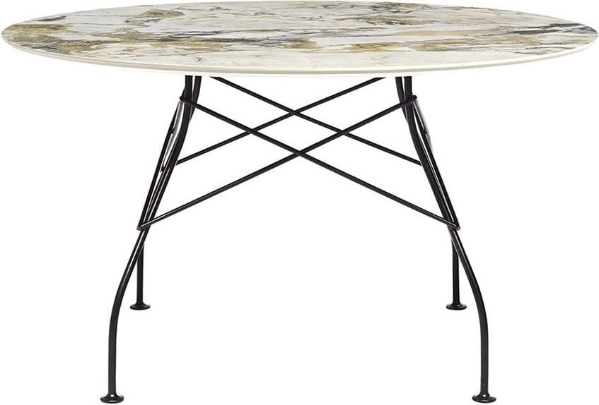 Stół Glossy Marble Symphonie okrągły 128 cm czarne nogi
