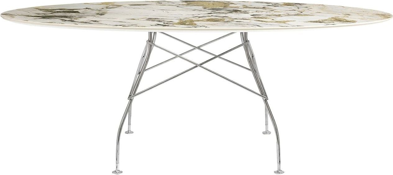 Stół Glossy Marble Symphonie owalny 192 cm chromowane nogi