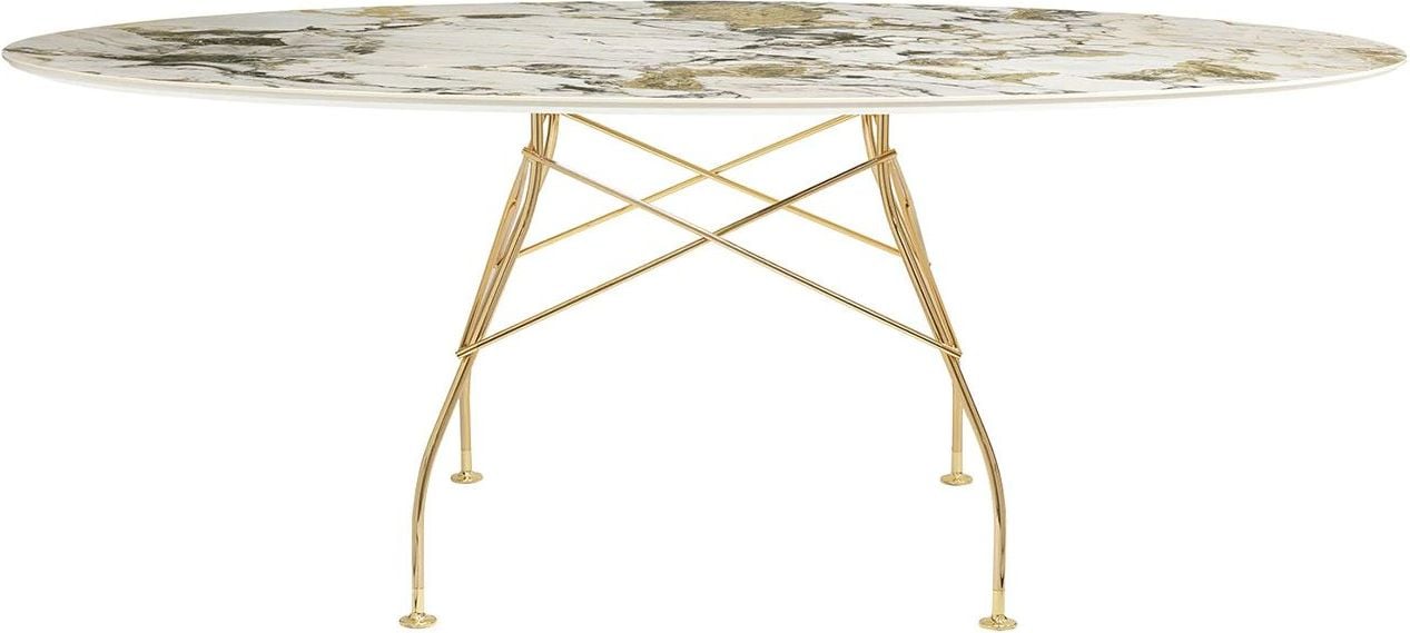 Stół Glossy Marble Symphonie owalny 192 cm złote nogi