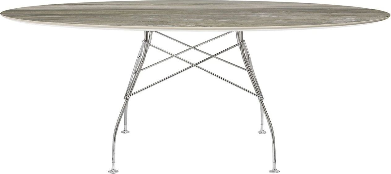 Stół Glossy Marble Tropical Grey owalny 192 cm chromowane nogi