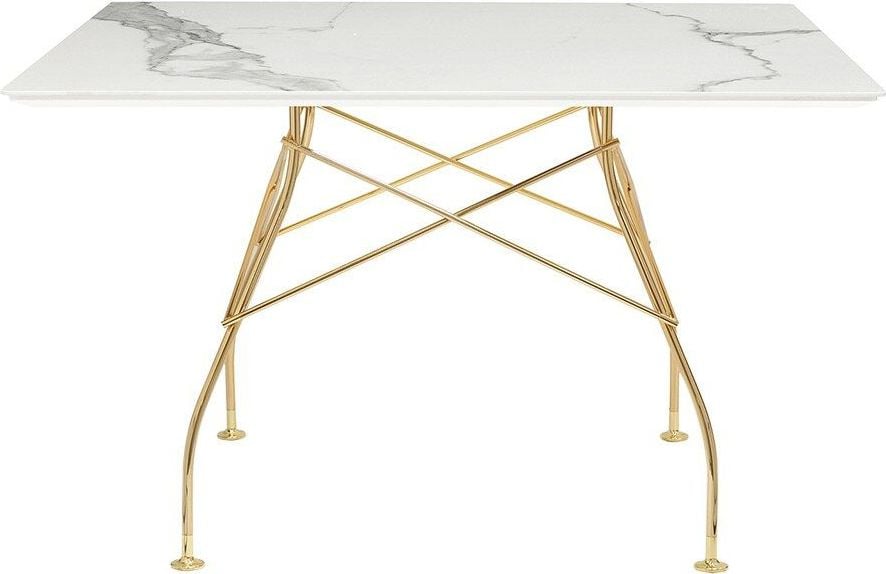 Stół Glossy Marble White kwadratowy 118 cm złote nogi