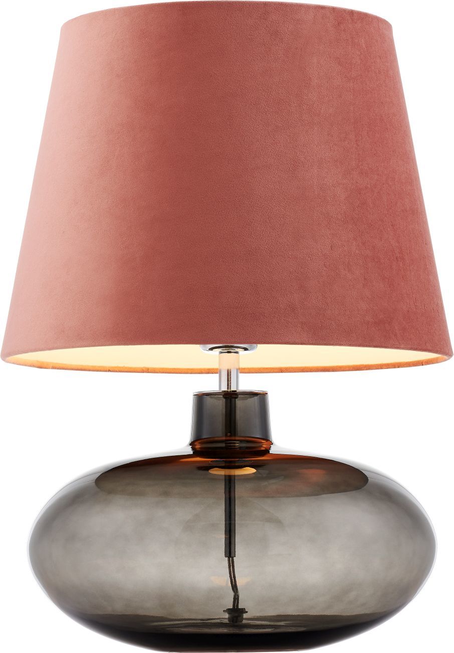 Lampa stołowa Sawa Velvet przydymiona podstawa różowy abażur