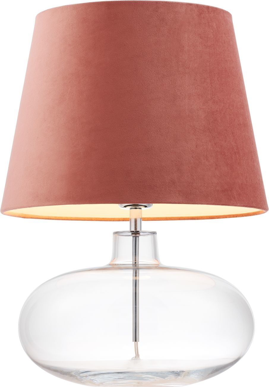 Lampa stołowa Sawa Velvet transparentna podstawa różowy abażur