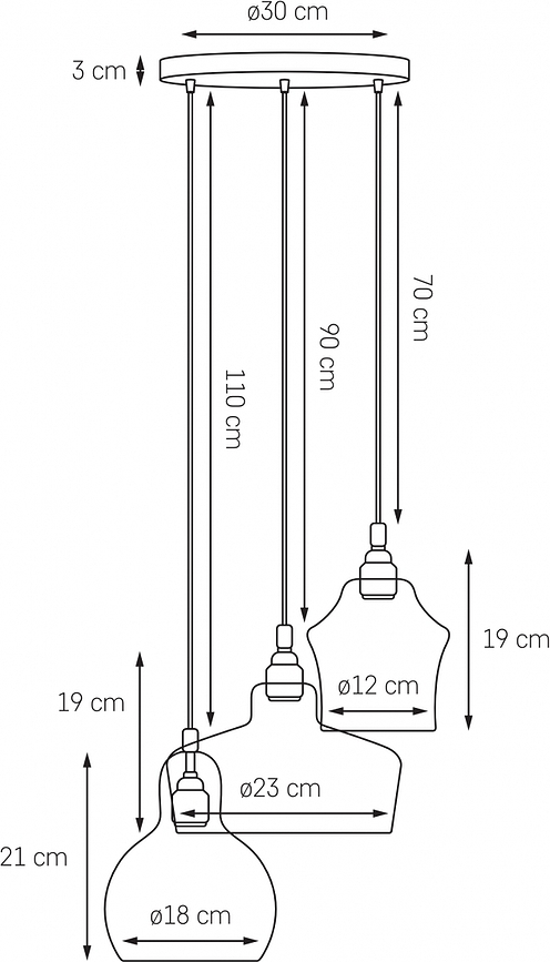 Lámpara Colgante de cromo Longis, de 3 luces