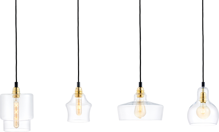 Lámpara Colgante de barra Longis, 4 luces, negro y dorado