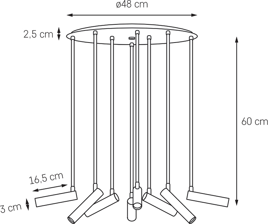 Lámpara Colgante Lars, 8 luces, negra y dorada