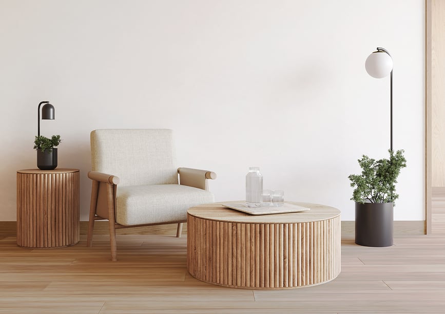 Lámpara de Pie Botanica Deco XL, con recipiente de almacenaje y tapa de madera