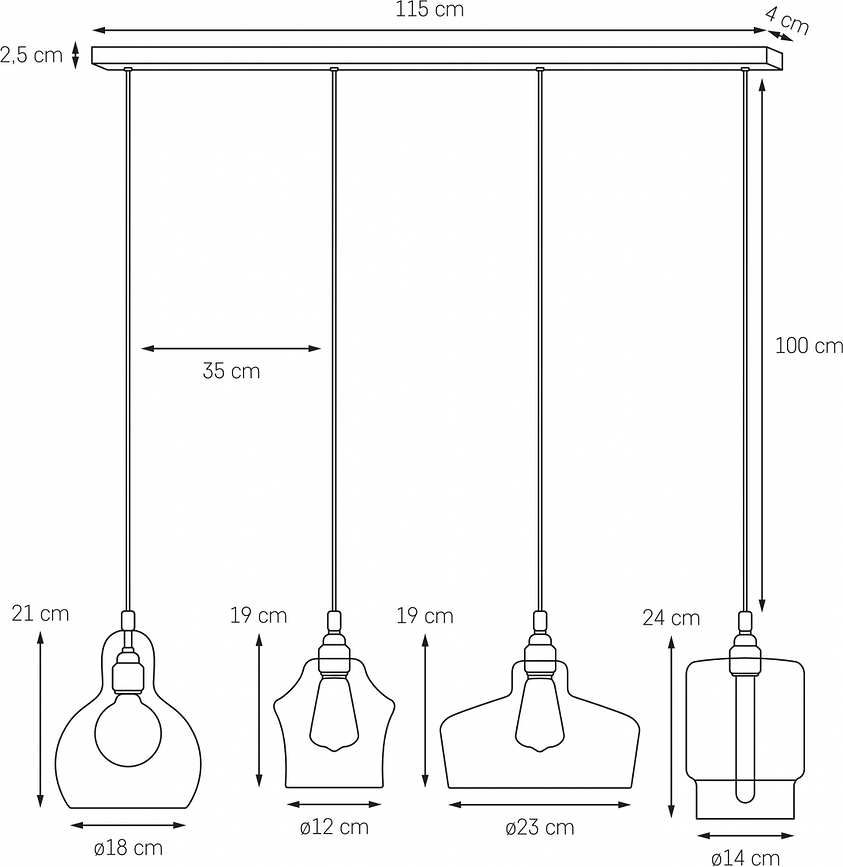 Longis Suspension barre 4 lumières, noire et or
