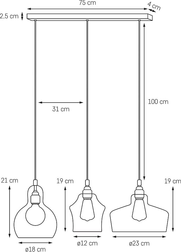 Longis Viseča svetilka listnata, 3-žarnična, krom