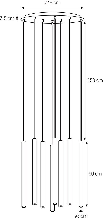 Roll Suspension à 8 lumières, noire, avec raccord noir
