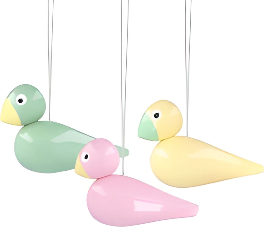 Decoraciones de madera Easter Birds, amarillo, verde y rosa, 3 unidades