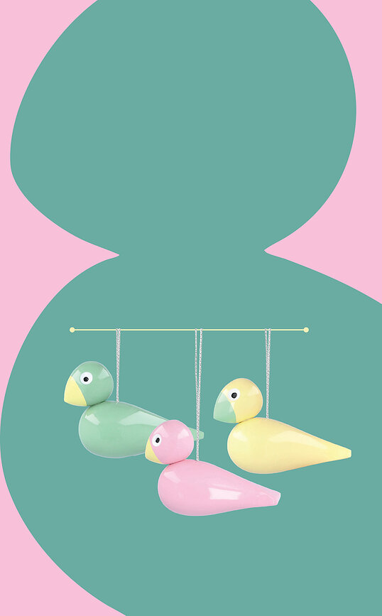 Decorazioni in legno Easter Birds giallo-verde-rosa, 3 pz.