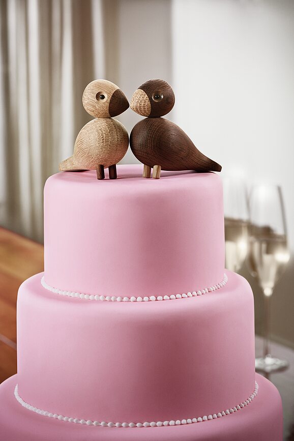 Dekoracija Lovebirds, lesena, zelena in roza, 2 kosa