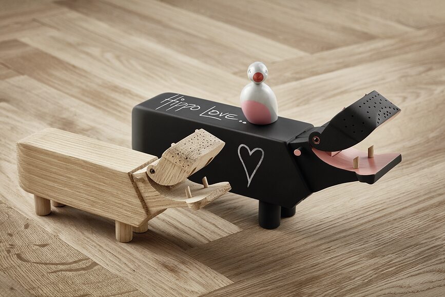 Figura decorativa de madera, hipopótamo, negra