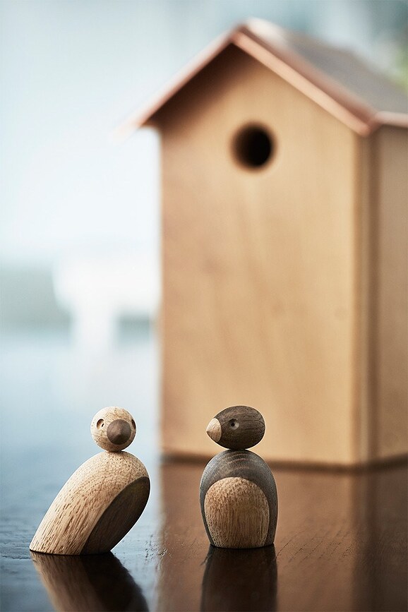 Figurine Couple de moineaux en bois