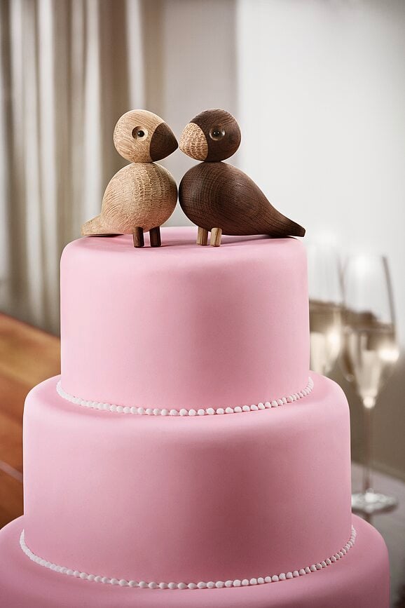 Figurines Décoratives Lovebirds en bois, vert et rose, Lot de 2