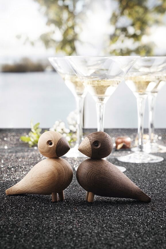 Figurines Décoratives Lovebirds en bois, vert et rose, Lot de 2