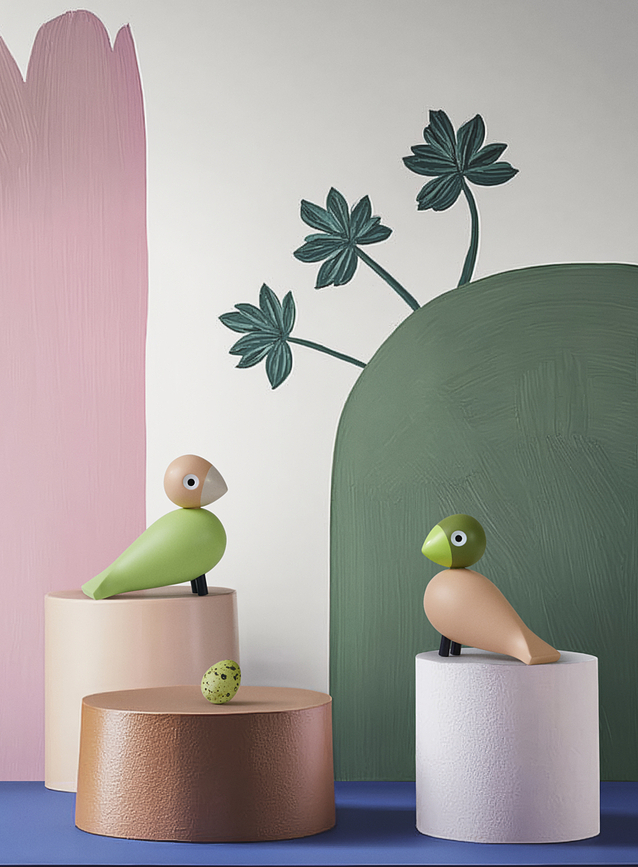 Διακοσμητικό Lovebirds, ξύλινο, πράσινο και ροζ, 2 τμχ