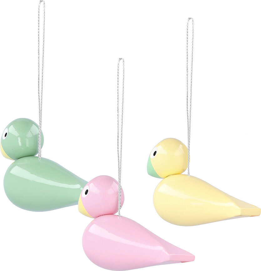 Ξύλινες διακοσμήσεις Easter Birds κίτρινο-πράσινο-ροζ, 3 τμχ