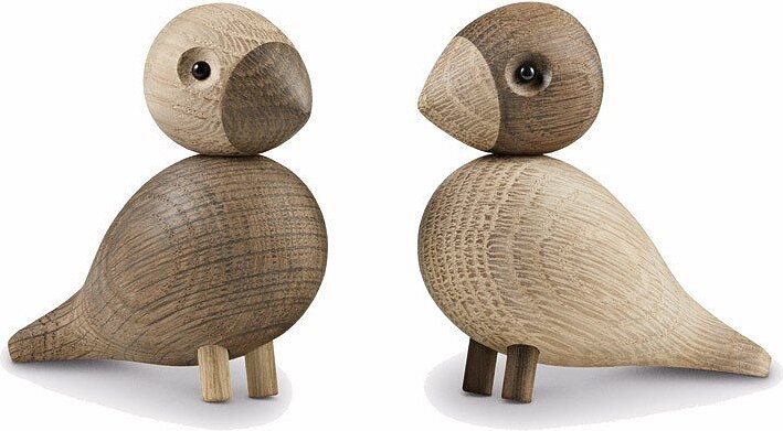 Figura decorativa de madera Lovebirds, roble, 2 unidades