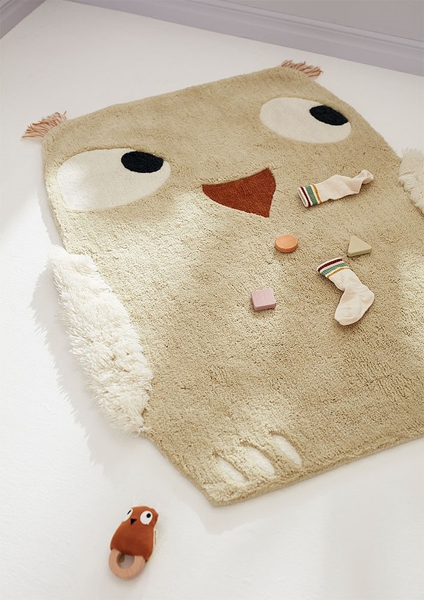 Alfombra Edvin, diseño de búho, verde