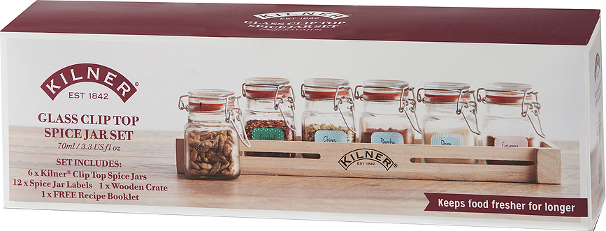 Kilner Βάζα Μπαχαρικών σε ξύλινη θήκη, με ετικέτες, Σετ 19 τεμαχίων