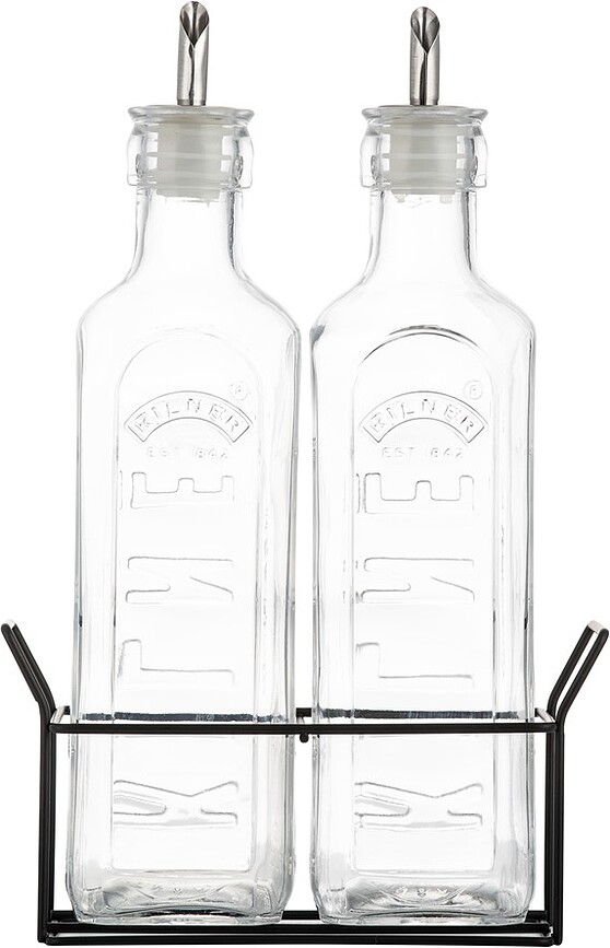 Kilner Distributeurs pour huile et vinaigre, 2 x 600 ml, avec support, Set 3 pièces