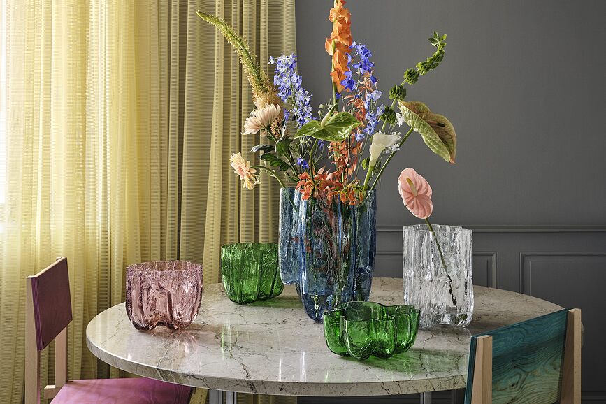 Crackle Vase 17,5 cm, rose, en cristal