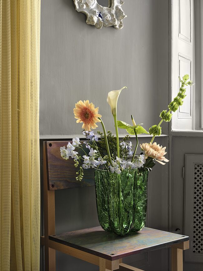 Crackle Vase 27 cm, en cristal, vert