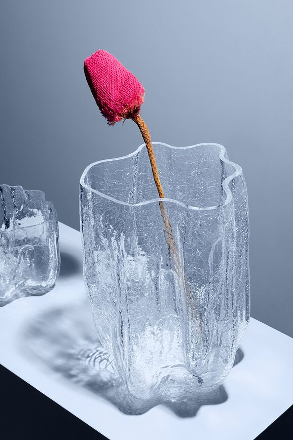 Crackle Vase 37 cm, en cristal, rose